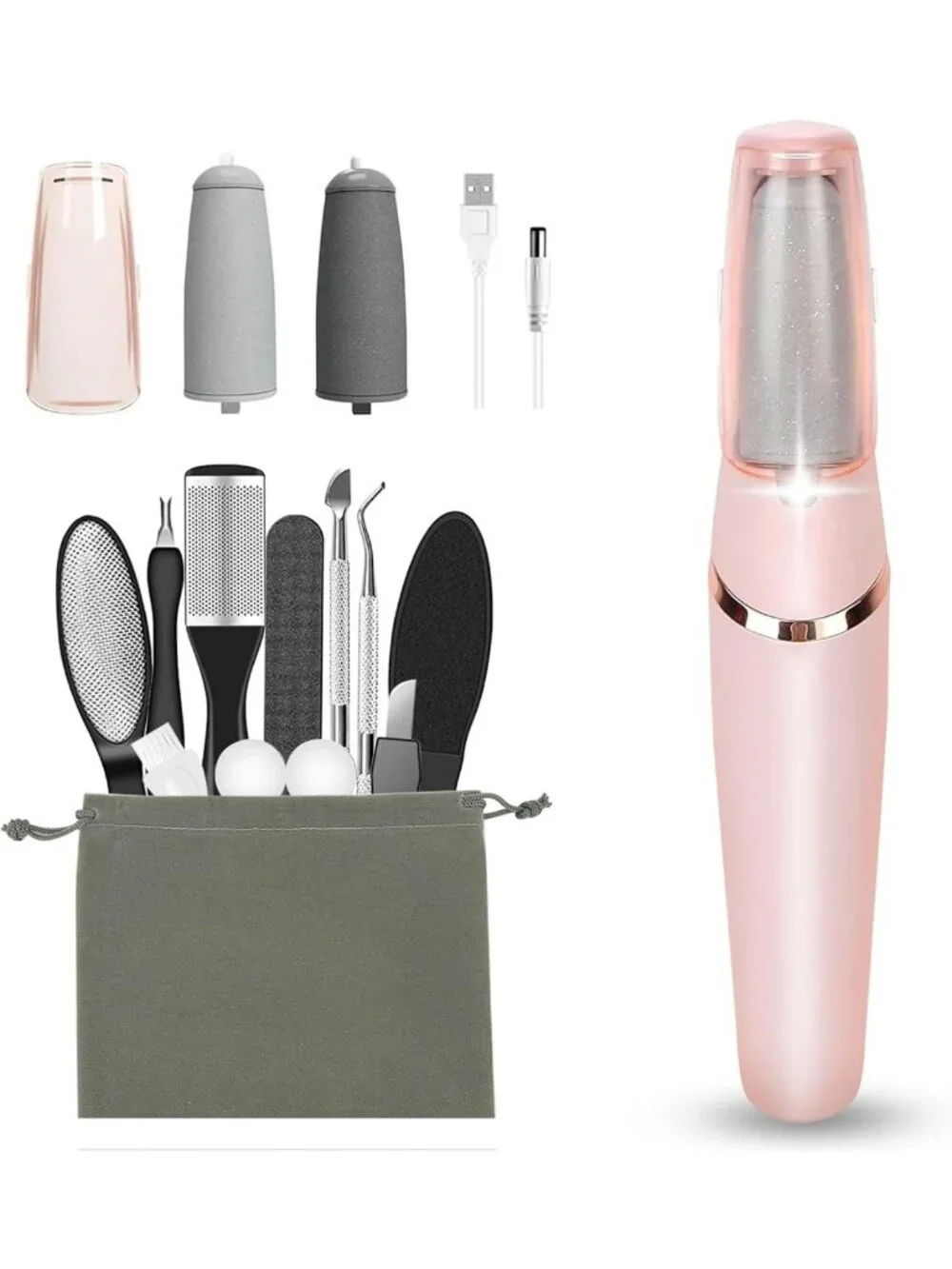 Rechargeable Electric Callus Remover Pedicure Kit - 12-in-1 Foot Care Tool for